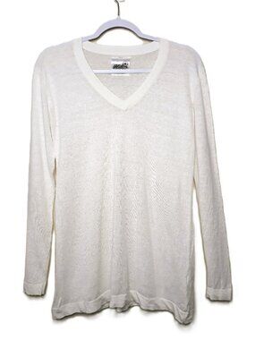 Hiho Linen Top V-Neck Lightweight Long Sleeves Clean Girl Scandi Old Money